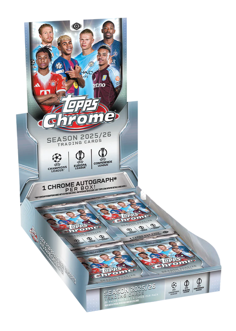 Topps Chrome UEFA Club Competitions 2025/26 Hobby Box - Offizielle Fussball Sammelkarten Box mit 1 Autogramm Garantie