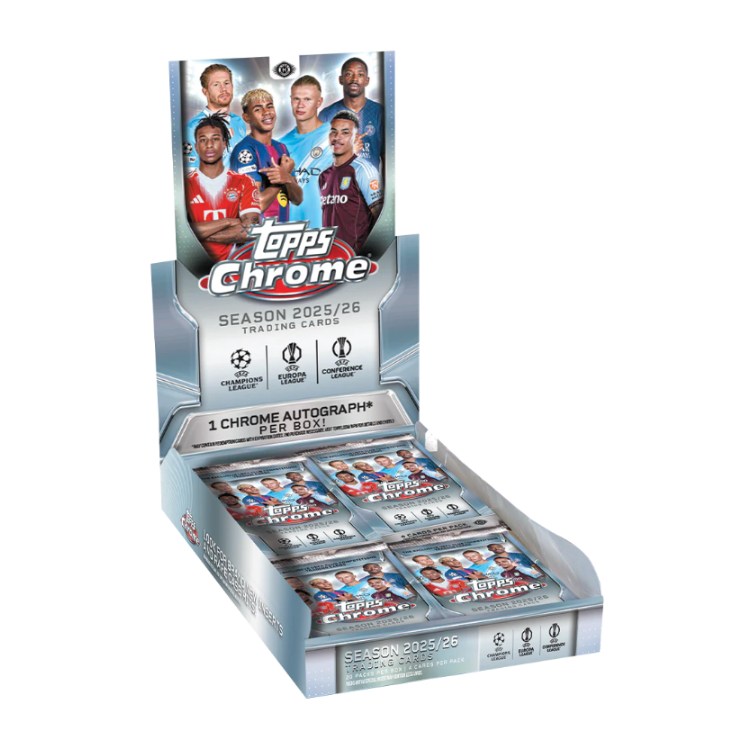 Topps Chrome UEFA Club Competitions 2025/26 Hobby Box - Offizielle Fussball Sammelkarten Box mit 1 Autogramm Garantie