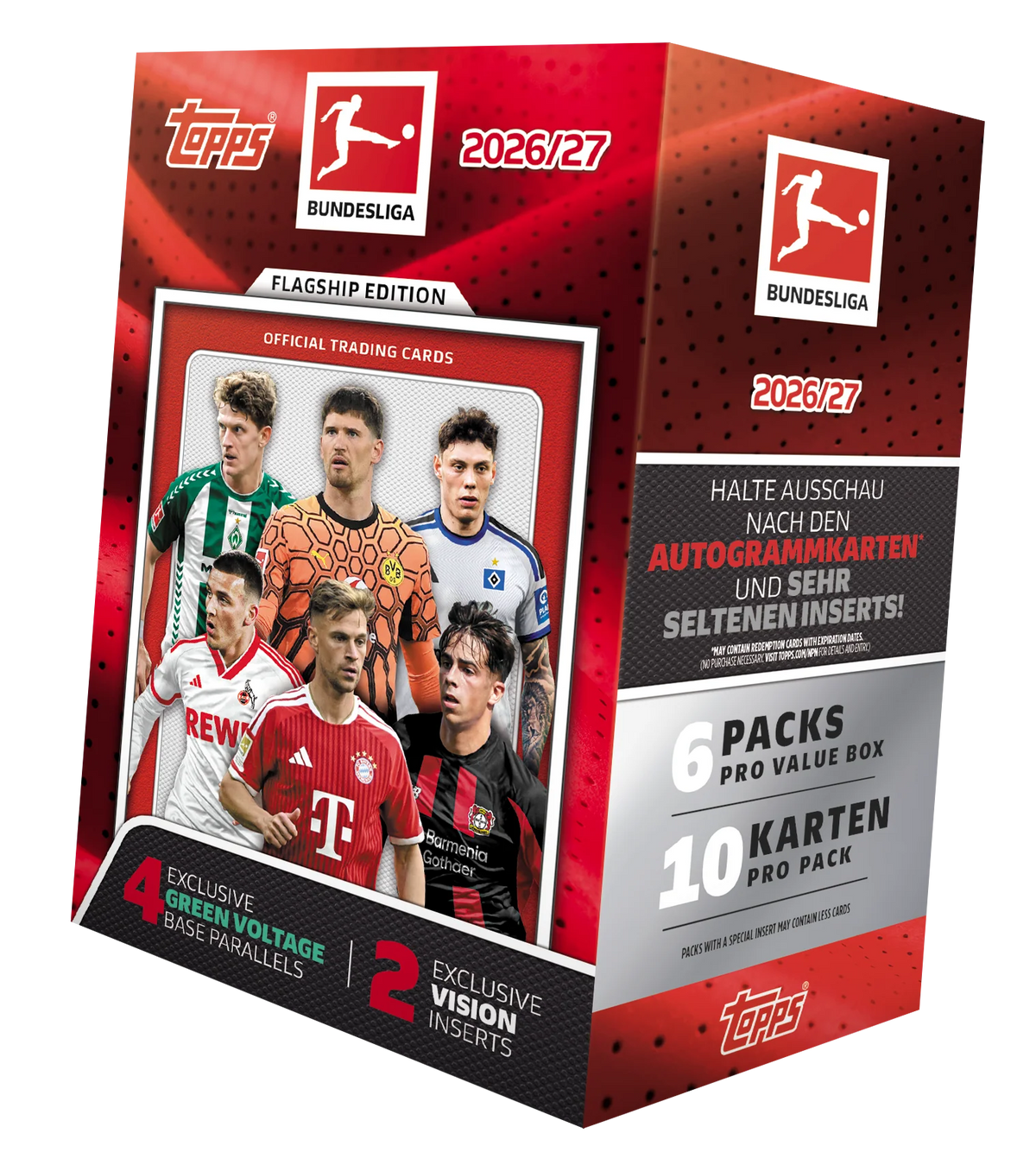 2026/27 Topps Flagship Bundesliga Value Box – rote Verpackung mit Fussballspielern und Bundesliga-Logo