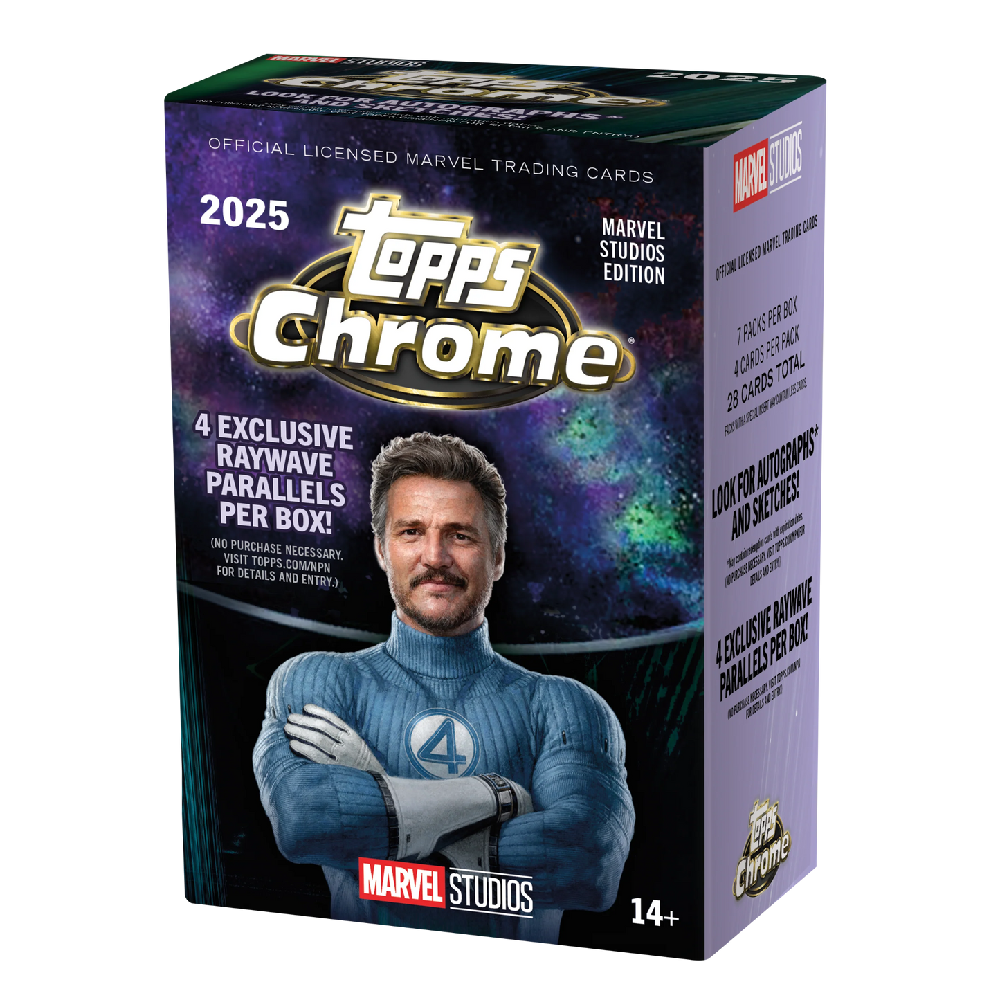 2025 Topps Chrome Marvel Studios Blaster Box - Vorderseite der geschlossenen Verpackung