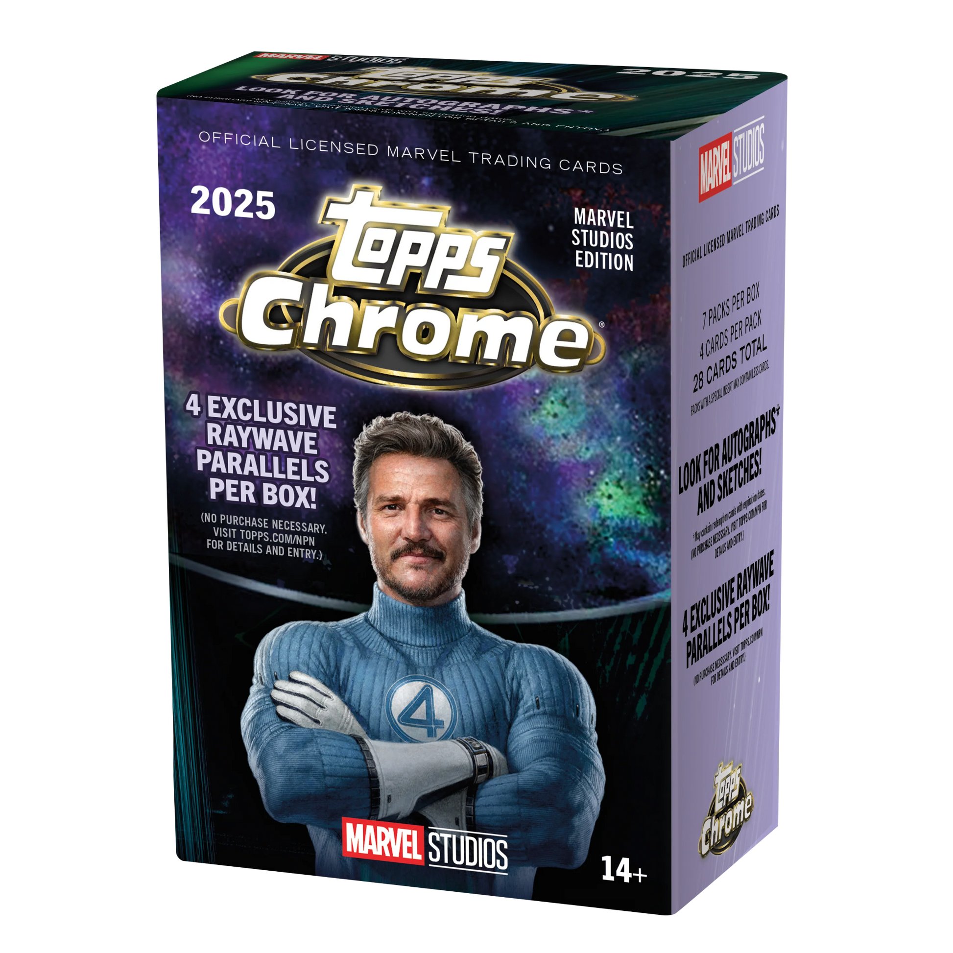2025 Topps Chrome Marvel Studios Blaster Box - Vorderseite der geschlossenen Verpackung