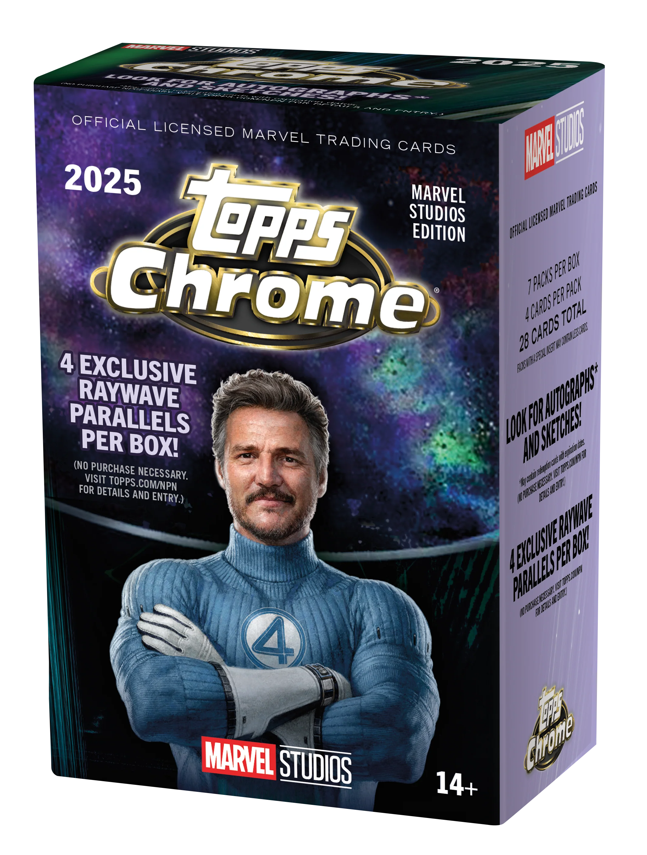 2025 Topps Chrome Marvel Studios Blaster Box - Vorderseite der geschlossenen Verpackung