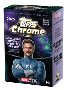 2025 Topps Chrome Marvel Studios Blaster Box - Vorderseite der geschlossenen Verpackung