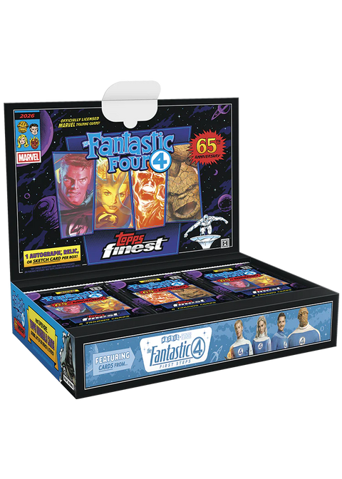 2026 Topps Finest Fantastic Four Hobby Box - Geöffnete Trading Card Box mit Packs