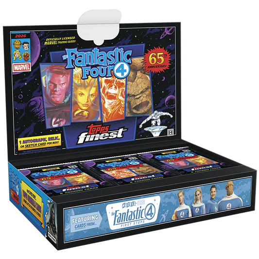 2026 Topps Finest Fantastic Four Hobby Box - Geöffnete Trading Card Box mit Packs