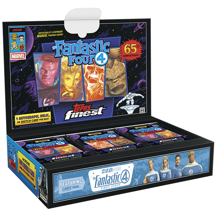 2026 Topps Finest Fantastic Four Hobby Box - Geöffnete Trading Card Box mit Packs