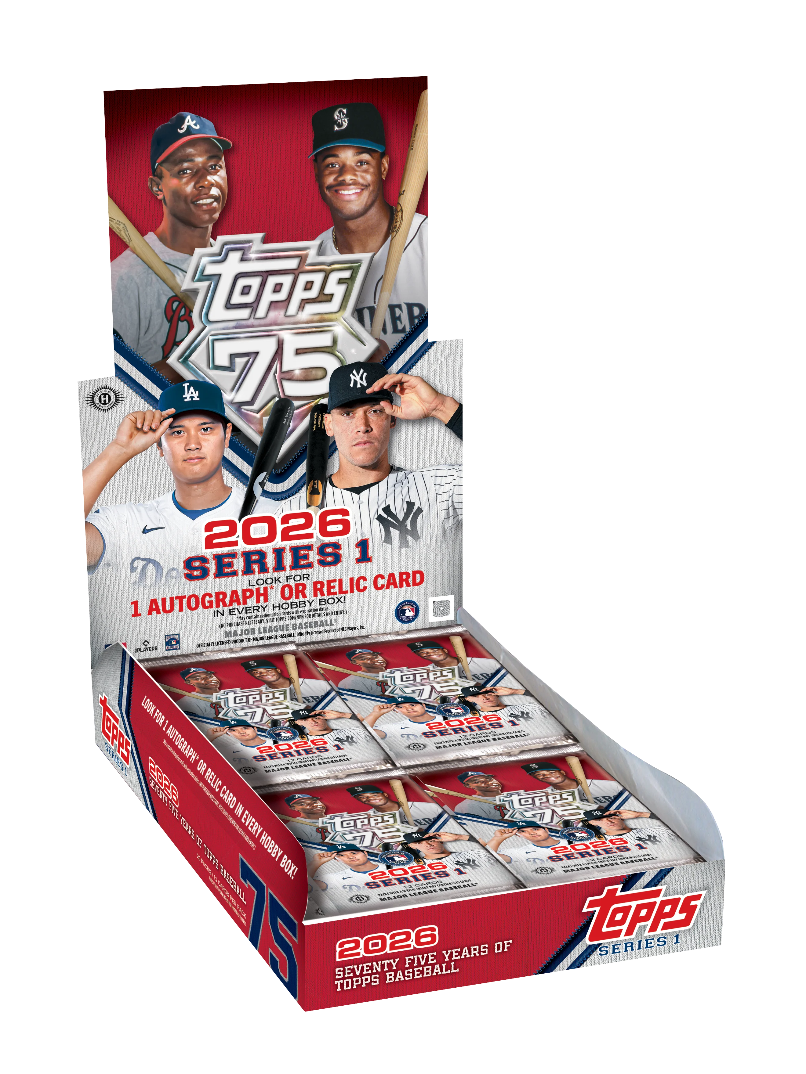 2026 Topps Series 1 Baseball Hobby Box - Geöffnete Jubiläums-Box zum 75. Jahrestag mit Packs