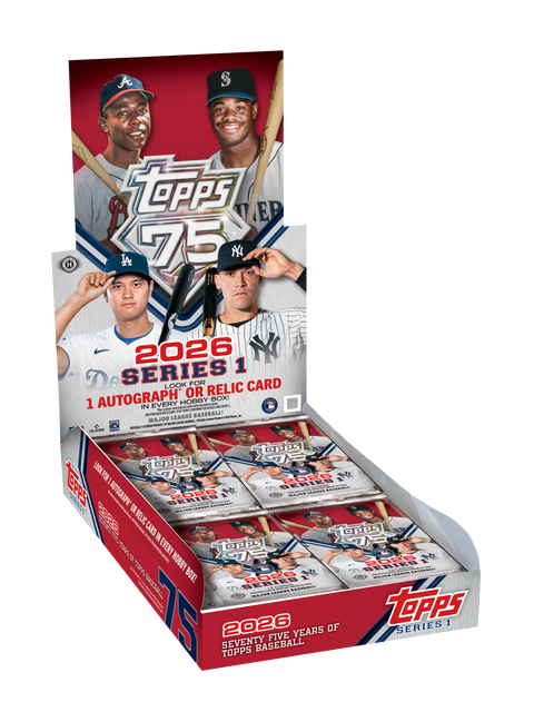 2026 Topps Series 1 Baseball Hobby Box - Geöffnete Jubiläums-Box zum 75. Jahrestag mit Packs
