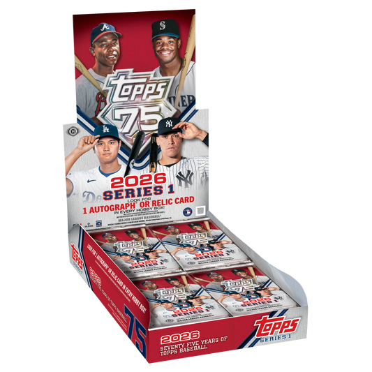 2026 Topps Series 1 Baseball Hobby Box - Geöffnete Jubiläums-Box zum 75. Jahrestag mit Packs