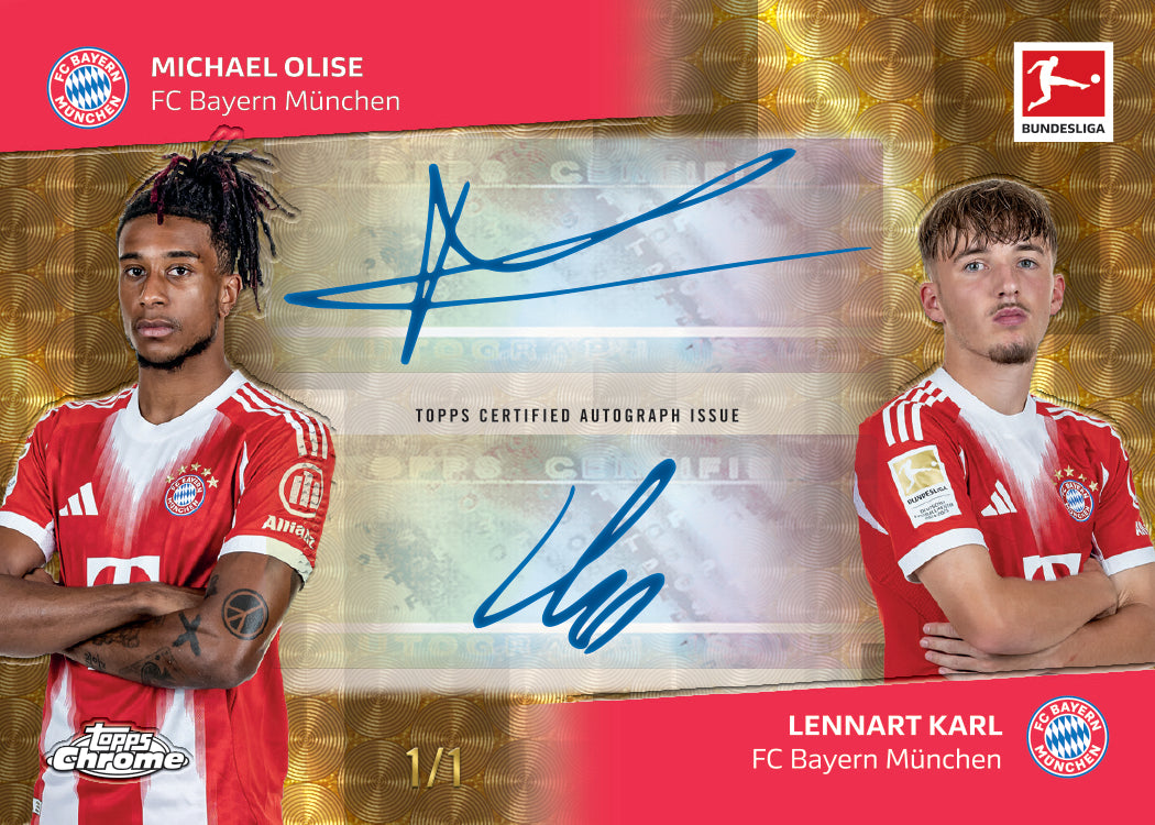 Topps Chrome Bundesliga 2025/26 - Michael Olise und Lennart Karl Dual Autograph Karte 1/1