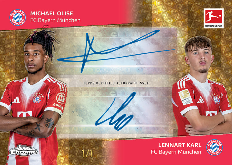 Topps Chrome Bundesliga 2025/26 - Michael Olise und Lennart Karl Dual Autograph Karte 1/1