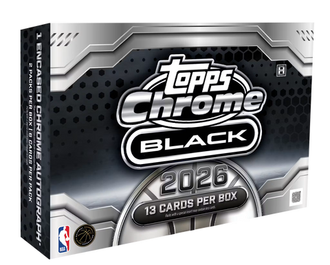 Topps Chrome Black Basketball 2025/26 Hobby Box – schwarz-silberne Verpackung mit Chrome-Black-Logo