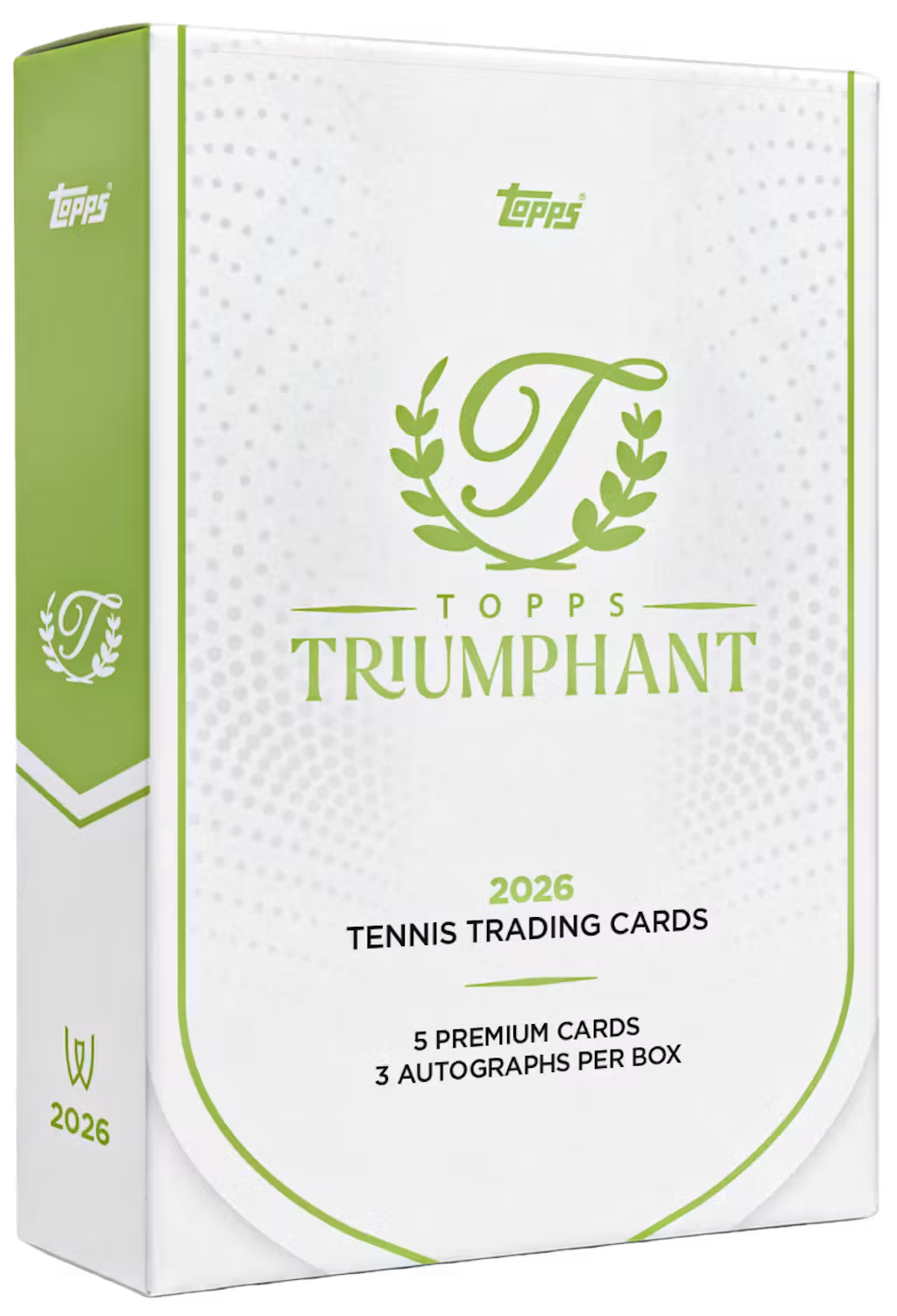 2026 Topps Triumphant Tennis Hobby Box – weiss-grüne Verpackung mit Triumphant-Schriftzug und Lorbeerkranz