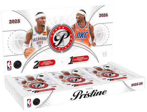 Topps Pristine Basketball 2025/26 Hobby Box – geöffnetes weisses Display mit Basketballspieler