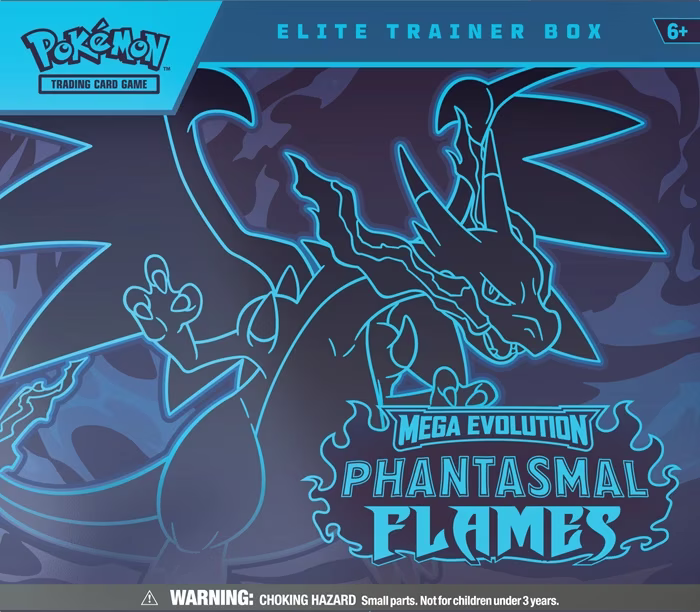 Englische Pokémon Phantasmal Flames Elite Trainer Box mit Mega-Glurak X auf der Verpackung