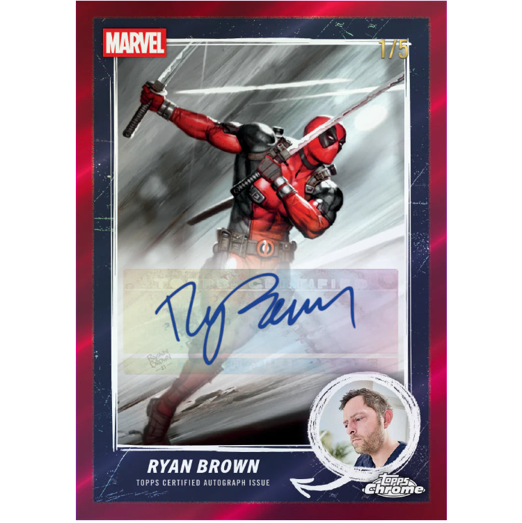 2025 Topps Chrome Deadpool - Ryan Brown Autogrammkarte mit Deadpool Comic Artwork