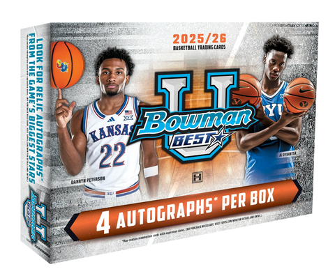 Bowman University Best Basketball 2025/26 Hobby Box – Verpackung mit zwei Basketballspielern