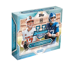 2026 Bowman U Best Football Hobby Box – türkisfarbene Verpackung mit zwei College-Footballspielern