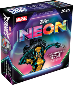 2026 Topps Neon Marvel Mega Box – Verpackung mit Marvel-Comicfigur und Neon-Schrift
