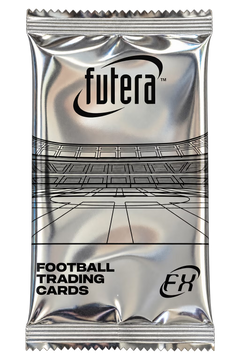 Futera FX Football Booster Pack – silberne Folienverpackung mit Stadionlinien