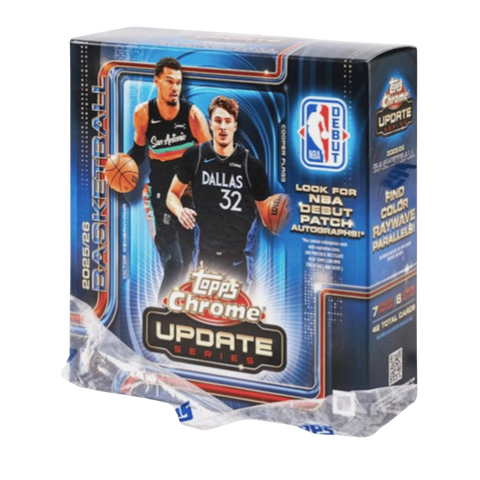 Topps Chrome Updates Basketball 2025/26 Mega Box (Unsealed) – blaue Verpackung mit geöffneter äusserer Folie