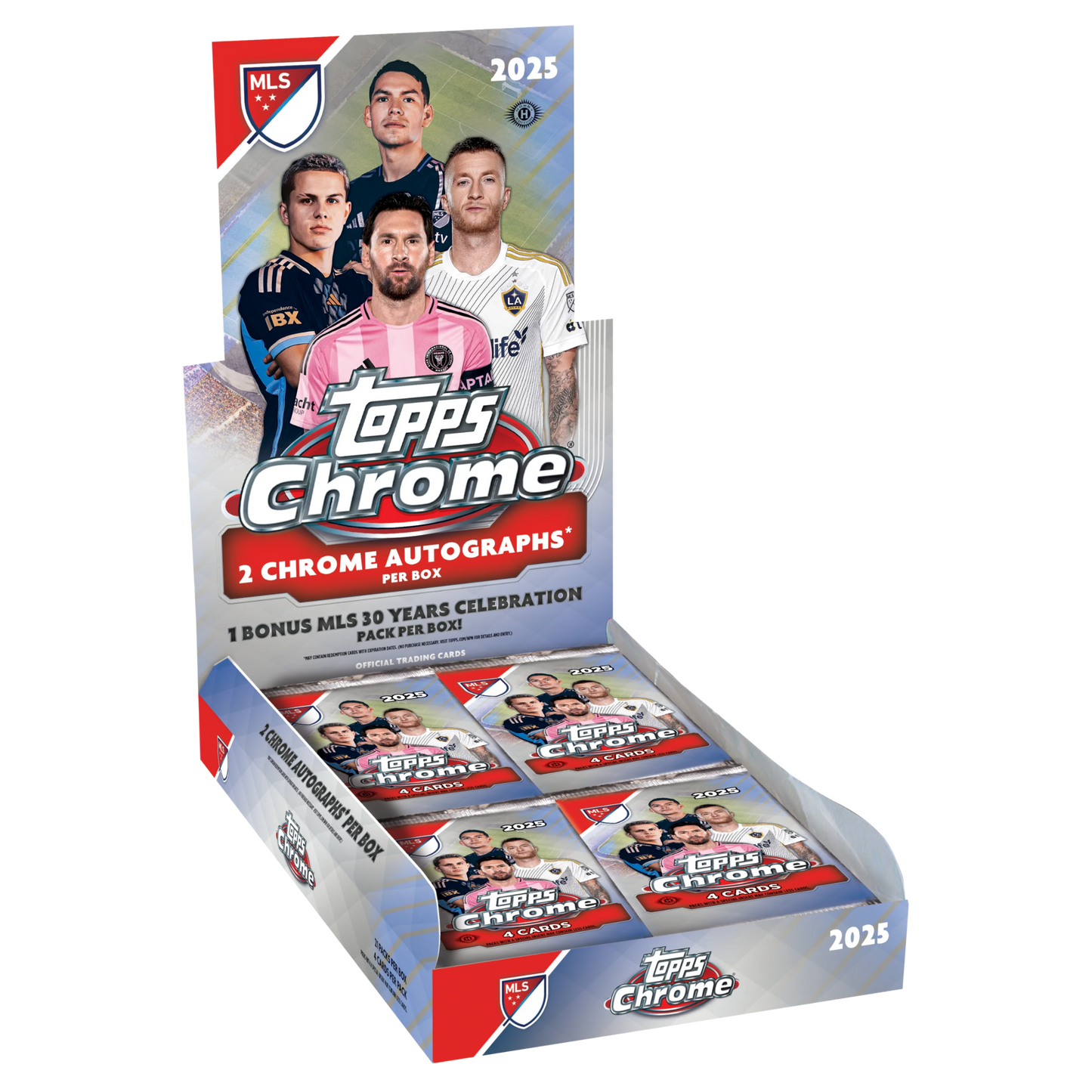 Topps Chrome MLS 2025 Hobby Box - Offizielle Major League Soccer Trading Card Box mit Lionel Messi Motiv