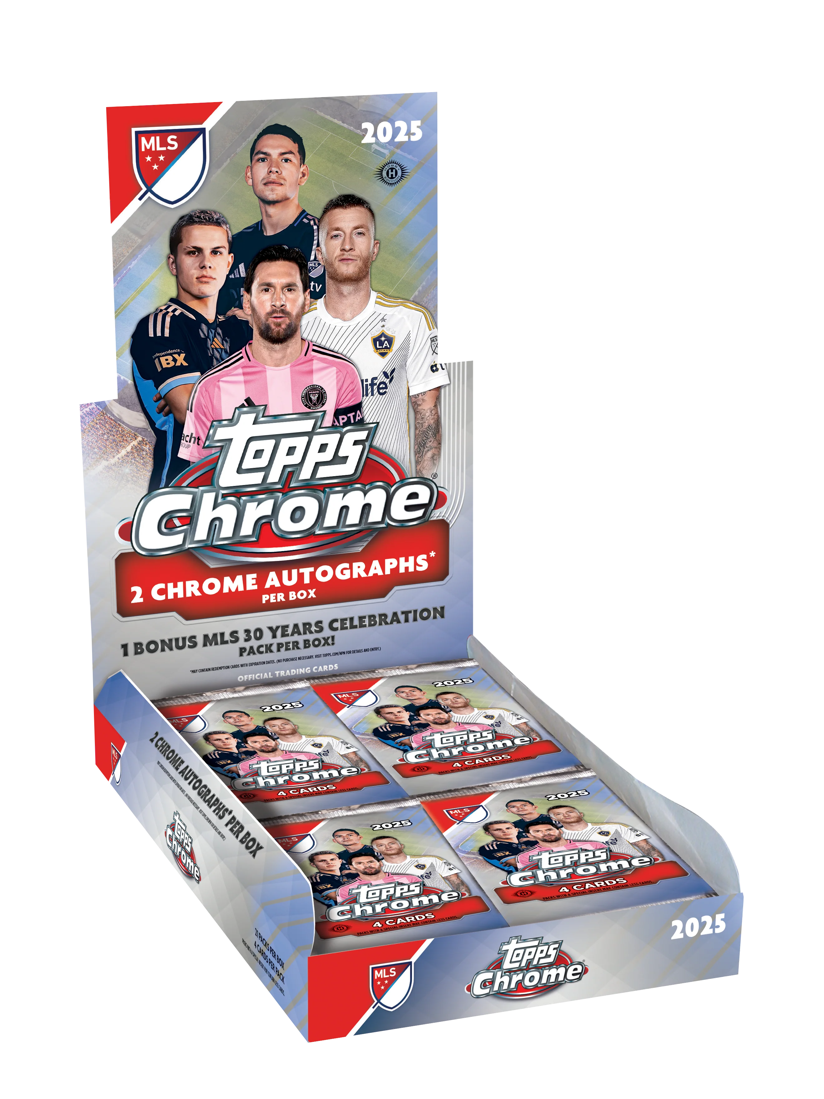 Topps Chrome MLS 2025 Hobby Box - Offizielle Major League Soccer Trading Card Box mit Lionel Messi Motiv