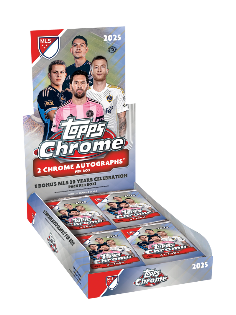Topps Chrome MLS 2025 Hobby Box - Offizielle Major League Soccer Trading Card Box mit Lionel Messi Motiv