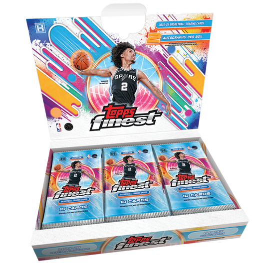 Topps Finest Basketball 2025/26 Hobby Box - Geöffnete Display Box mit Packs und Victor Wembanyama Motiv