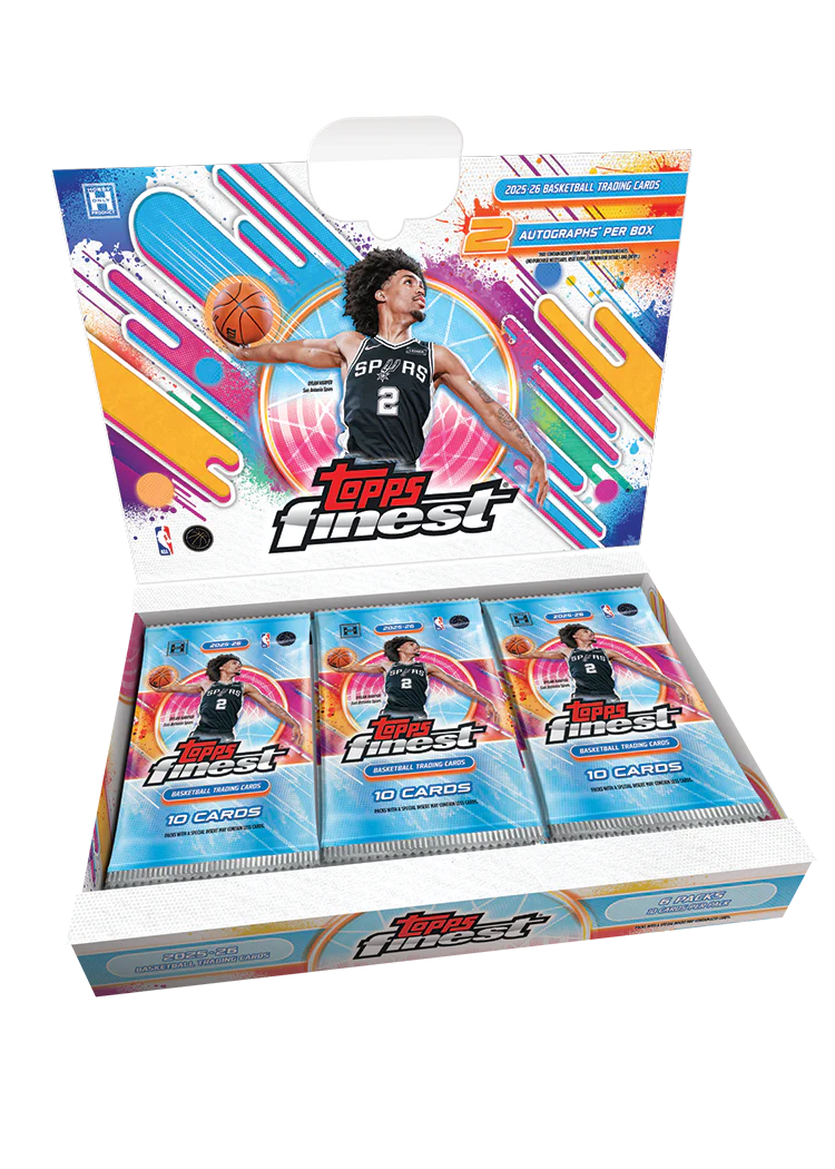 Topps Finest Basketball 2025/26 Hobby Box - Geöffnete Display Box mit Packs und Victor Wembanyama Motiv